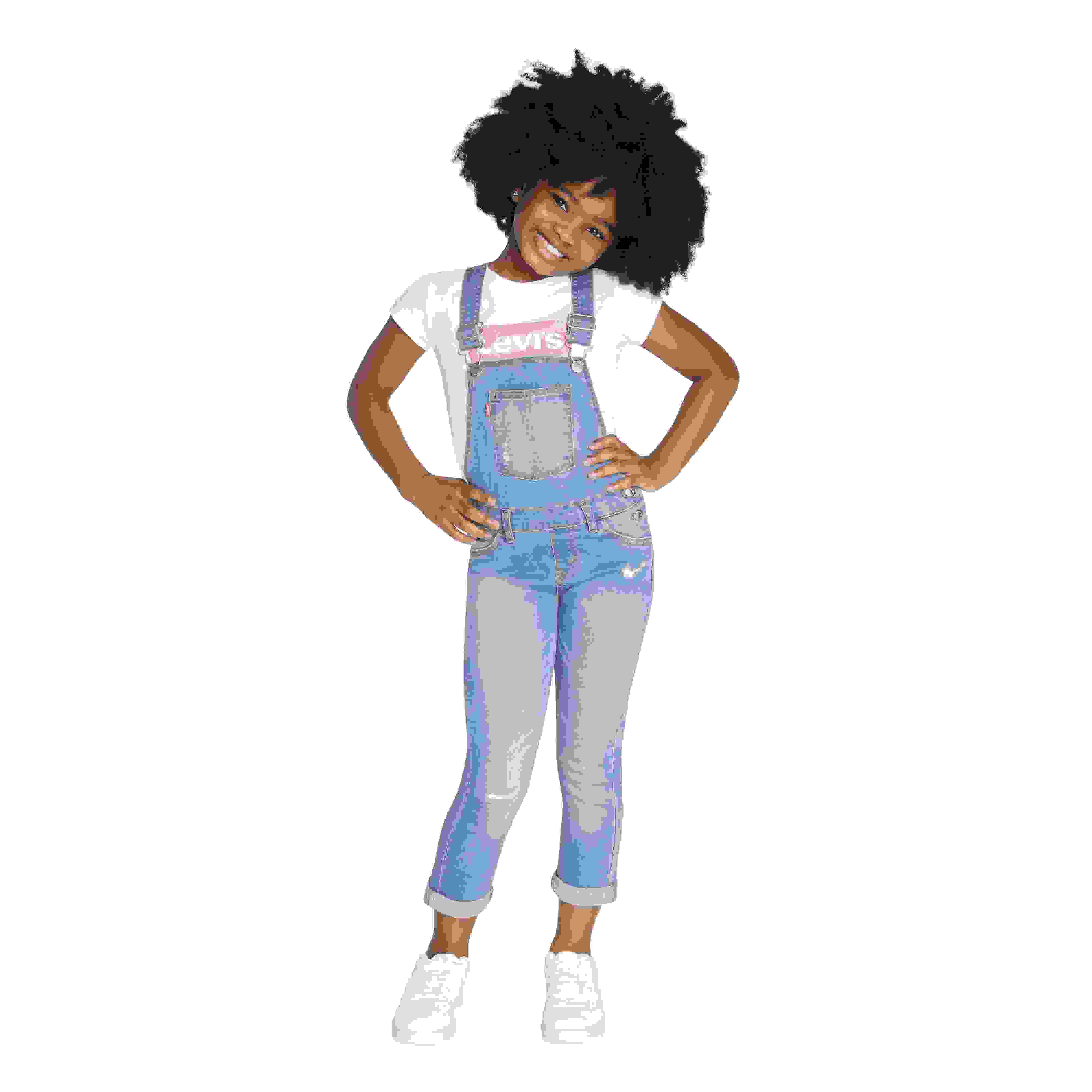 Levi's Girlfriend Fit Little Girls' Light Blue Wash Denim Overalls